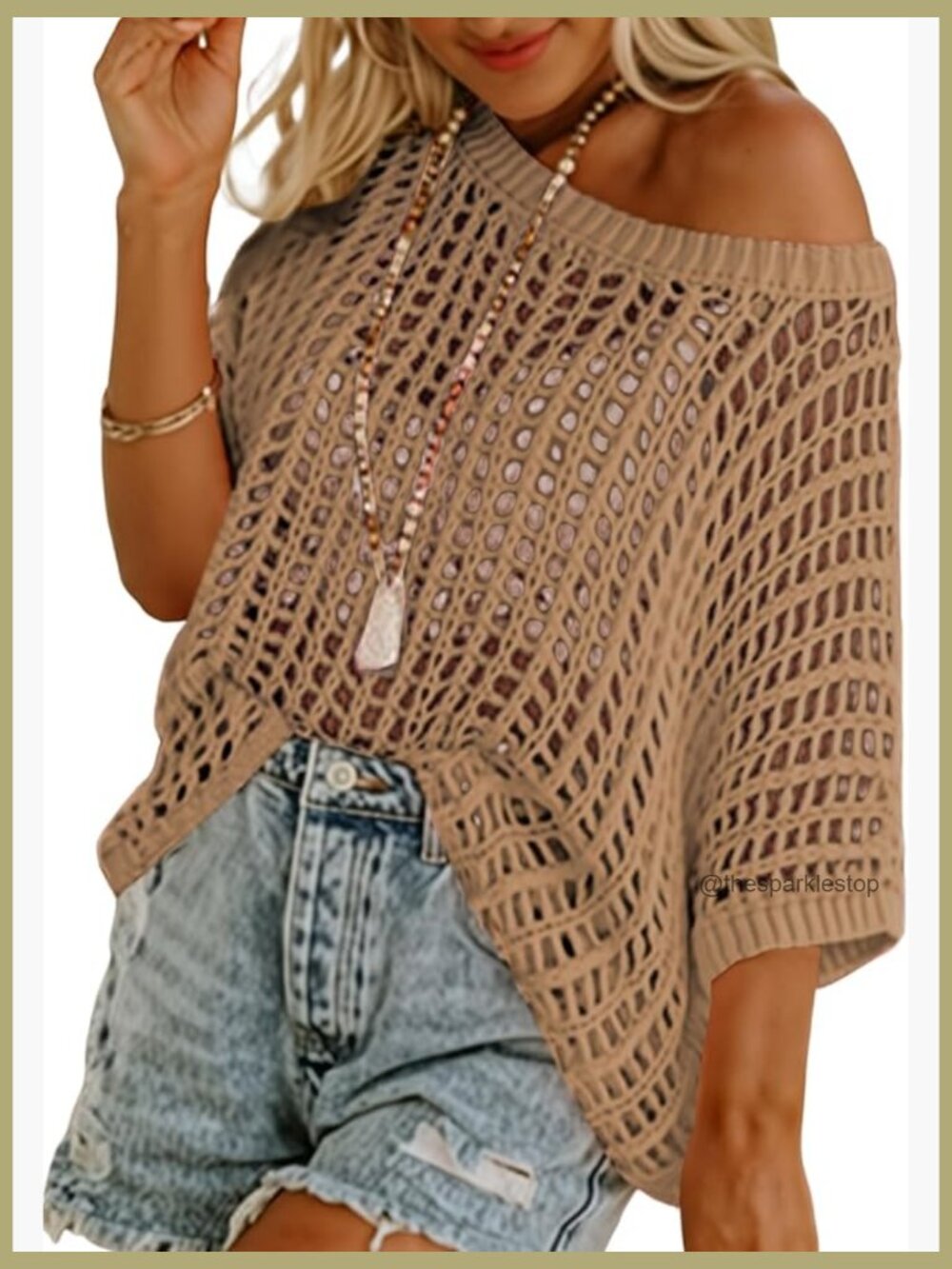 Crochet Hollow Out Short Sleeve Sweater Pullover Beach Coverup